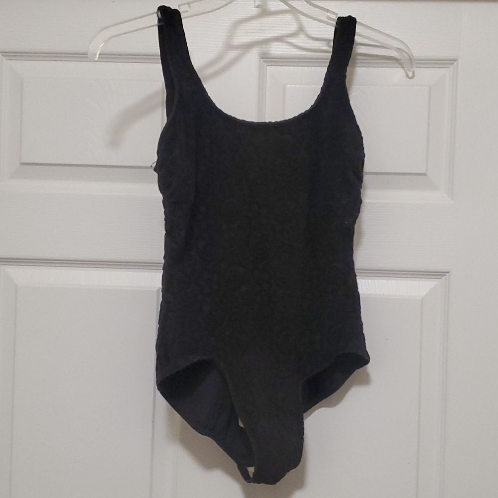 Women  black cream bathsuit